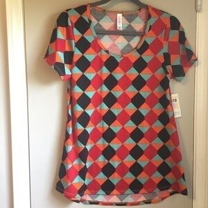 NEW LuLaRoe Red, Black & Orange Diamond Pattern Classic A-Line Polyester Tee XS